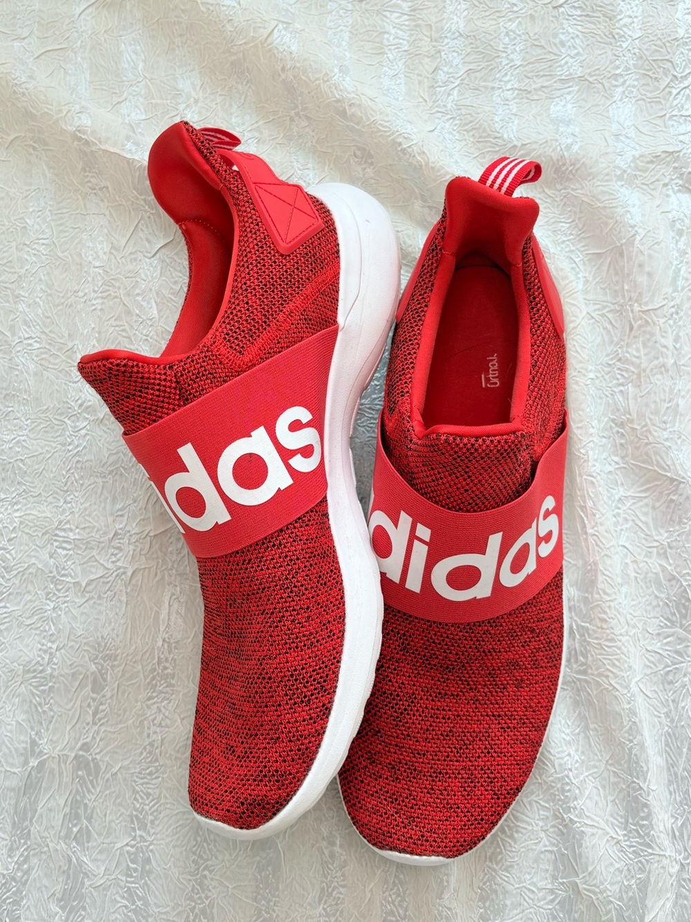 adidas Men’s Heathered Red Slip-On Knit Sneakers with White Logo Strap - Picture 3 of 4